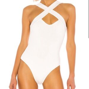 White supderdown cross One-Piece bodysuit revolve